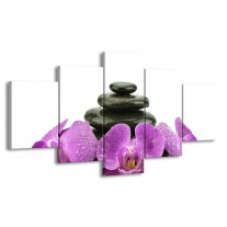 Canvas schilderij Orchidee | Paars, Zwart, Wit | 150x80cm 5Luik