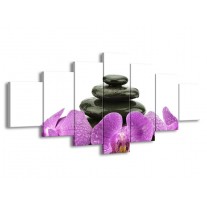 Canvas schilderij Orchidee | Paars, Zwart, Wit | 210x100cm 7Luik