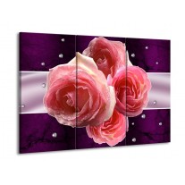 Canvas schilderij Roos | Paars, Roze | 90x60cm 3Luik