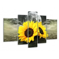 Glas schilderij Zonnebloem | Geel, Bruin, Grijs | 170x100cm 5Luik