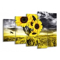 Canvas schilderij Zonnebloem | Geel, Grijs | 150x100cm 5Luik