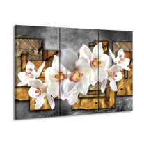 Canvas schilderij Orchidee | Grijs, Bruin, Wit | 90x60cm 3Luik