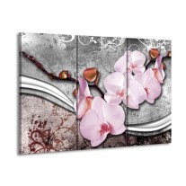 Canvas schilderij Orchidee | Roze, Grijs | 90x60cm 3Luik