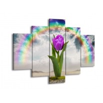Canvas schilderij Tulp | Paars, Grijs, Groen | 150x105cm 5Luik