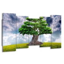 Canvas schilderij Boom | Groen, Grijs | 150x80cm 5Luik