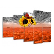 Glas schilderij Zonnebloem | Oranje, Grijs, Geel | 150x100cm 5Luik