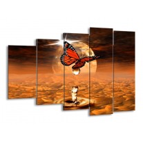 Canvas schilderij Vlinder | Bruin, Goud | 150x100cm 5Luik