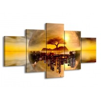 Canvas schilderij Wolkenkrabber | Goud, Bruin | 150x80cm 5Luik