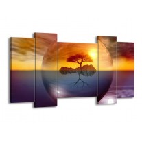 Canvas schilderij Boom | Bruin, Goud, Grijs | 120x65 5Luik