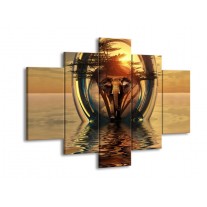 Glas schilderij Olifant | Goud, Bruin | 150x105cm 5Luik