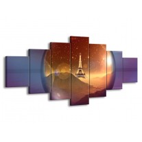 Glas schilderij Eiffeltoren | Paars, Goud, Bruin | 210x100cm 7Luik