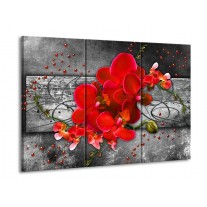 Canvas schilderij Orchidee | Rood, Grijs | 90x60cm 3Luik