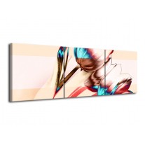 Canvas schilderij Tulp | Blauw, Rood, Crème | 120x40cm 3Luik