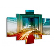 Glas schilderij Gebouw | Rood, Blauw, Groen | 150x105cm 5Luik