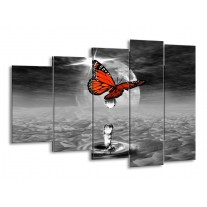 Canvas schilderij Vlinder | Rood, Grijs, Wit | 150x100cm 5Luik