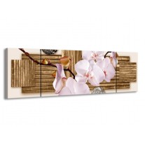 Canvas schilderij Orchidee | Roze, Grijs, Bruin | 170x50cm 3Luik