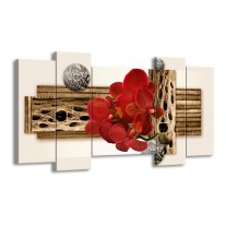 Canvas schilderij Orchidee | Rood, Bruin, Wit | 120x65 5Luik