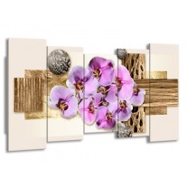Canvas schilderij Orchidee | Roze, Wit, Bruin | 150x80cm 5Luik