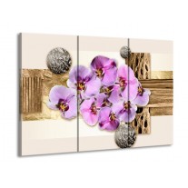 Canvas schilderij Orchidee | Roze, Wit, Bruin | 90x60cm 3Luik