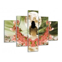 Glas schilderij Orchidee | Roze, Groen, Wit | 100x70cm 5Luik