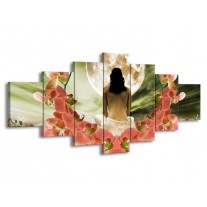 Canvas schilderij Orchidee | Roze, Groen, Wit | 210x100cm 7Luik