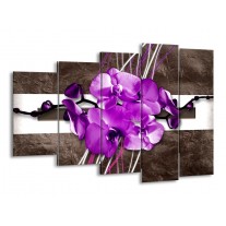 Canvas schilderij Orchidee | Paars, Grijs, Wit | 150x100cm 5Luik