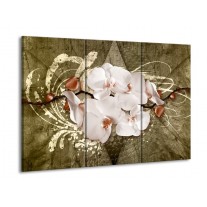 Glas schilderij Orchidee | Goud, Wit, Bruin | 90x60cm 3Luik
