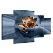 Canvas schilderij Bloem | Grijs, Blauw, Bruin | 160x90cm 4Luik