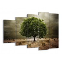 Canvas schilderij Boom | Groen, Grijs, Bruin | 150x100cm 5Luik