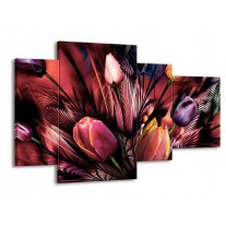 Glas schilderij Tulpen | Roze, Paars | 120x75cm 4Luik
