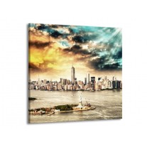 Canvas schilderij Wolkenkrabber | Geel, Groen, Grijs | 50x50cm 1Luik