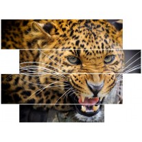 Canvas schilderij Luipaard | Bruin, Zwart | 115x85cm 4Luik