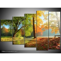 Klok schilderij Herfst | Oranje, Bruin, Groen | 150x100cm 5Luik
