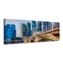 Canvas schilderij Singapore | Blauw, Groen, Bruin | 120x40cm 3Luik