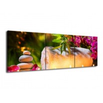 Canvas schilderij Spa | Geel, Bruin, Paars | 120x40cm 3Luik