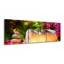 Glas schilderij Spa | Geel, Bruin, Paars | 150x50cm 3Luik