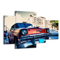 Canvas schilderij Oldtimer | Rood, Wit, Blauw | 120x75cm 4Luik