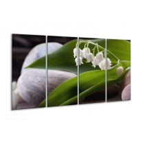 Glas schilderij Bloemen | Groen, Wit, Grijs | 160x80cm 4Luik