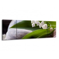 Canvas schilderij Bloemen | Groen, Wit, Grijs | 170x50cm 3Luik