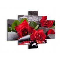 Canvas schilderij Roos | Rood, Zwart, Groen | 150x105cm 5Luik