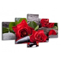 Canvas schilderij Roos | Rood, Zwart, Groen | 150x80cm 5Luik