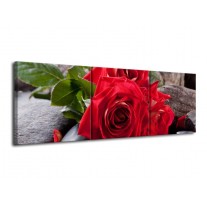 Canvas schilderij Roos | Rood, Zwart, Groen | 120x40cm 3Luik