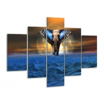 Glas schilderij Olifant | Blauw, Bruin | 100x70cm 5Luik