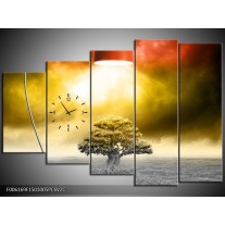 Klok schilderij Modern | Geel, Groen, Rood | 150x100cm 5Luik