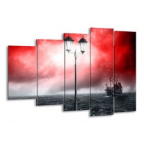Glas schilderij Zee | Rood, Grijs, Zwart | 150x100cm 5Luik