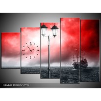 Klok schilderij Zee | Rood, Grijs, Zwart | 150x100cm 5Luik