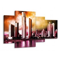 Canvas schilderij Wolkenkrabber | Paars, Bruin, Roze | 120x75cm 4Luik