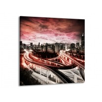 Glas schilderij Wolkenkrabber | Rood, Roze, Grijs | 70x70cm 1Luik