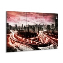 Canvas schilderij Wolkenkrabber | Rood, Roze, Grijs | 90x60cm 3Luik