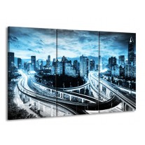 Canvas schilderij Wolkenkrabber | Blauw, Grijs | 165x100cm 3Luik